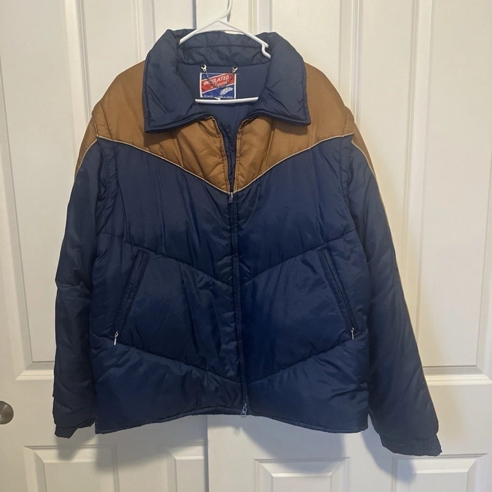 READ VTG 70’s Down Puffer Ski Jacket XL Convertible Vest Insulated Zipper Repair
